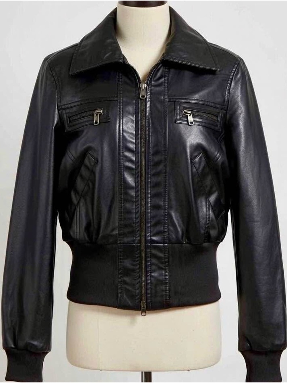 Miley Cyrus & Max Azria Black Leather Bomber Medium Jacket